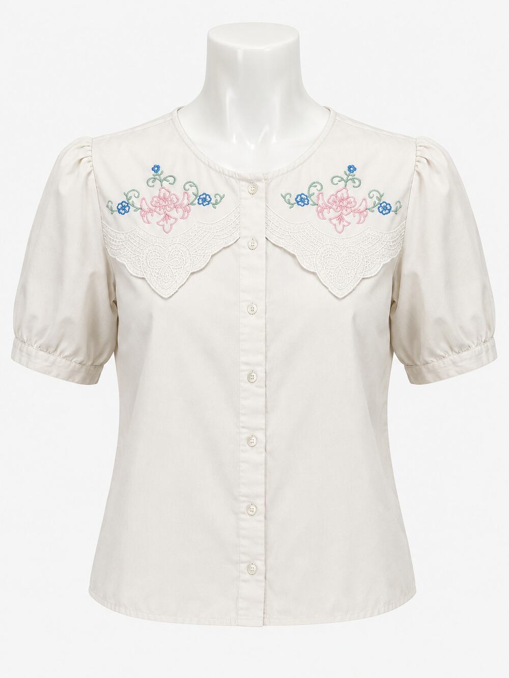 Bechamel Vintage Embroidered Collar Puff Sleeve Cottagecore Blouse Womens 8